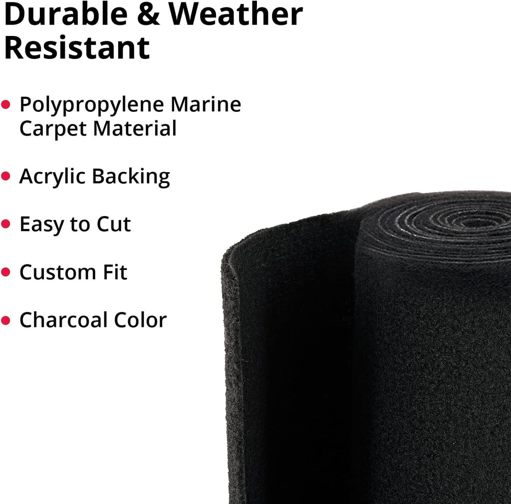 Boat Trailer Bunk Carpet - Cut for Custom Fit - Weatherproof Marine Carpet Material, Durable & Static Free – Charcoal