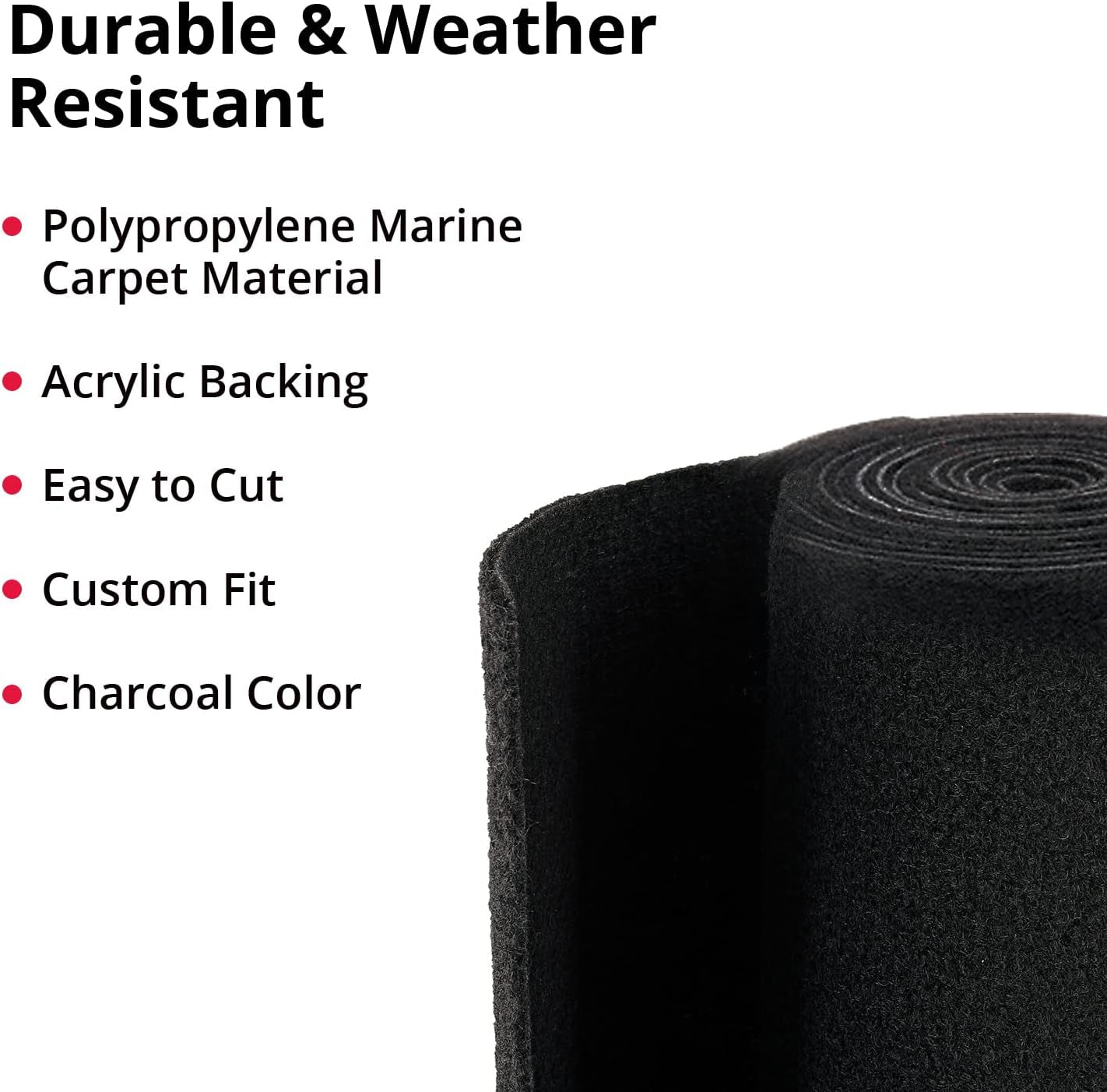 Boat Trailer Bunk Carpet - Cut for Custom Fit - Weatherproof Marine Carpet Material, Durable & Static Free – Charcoal