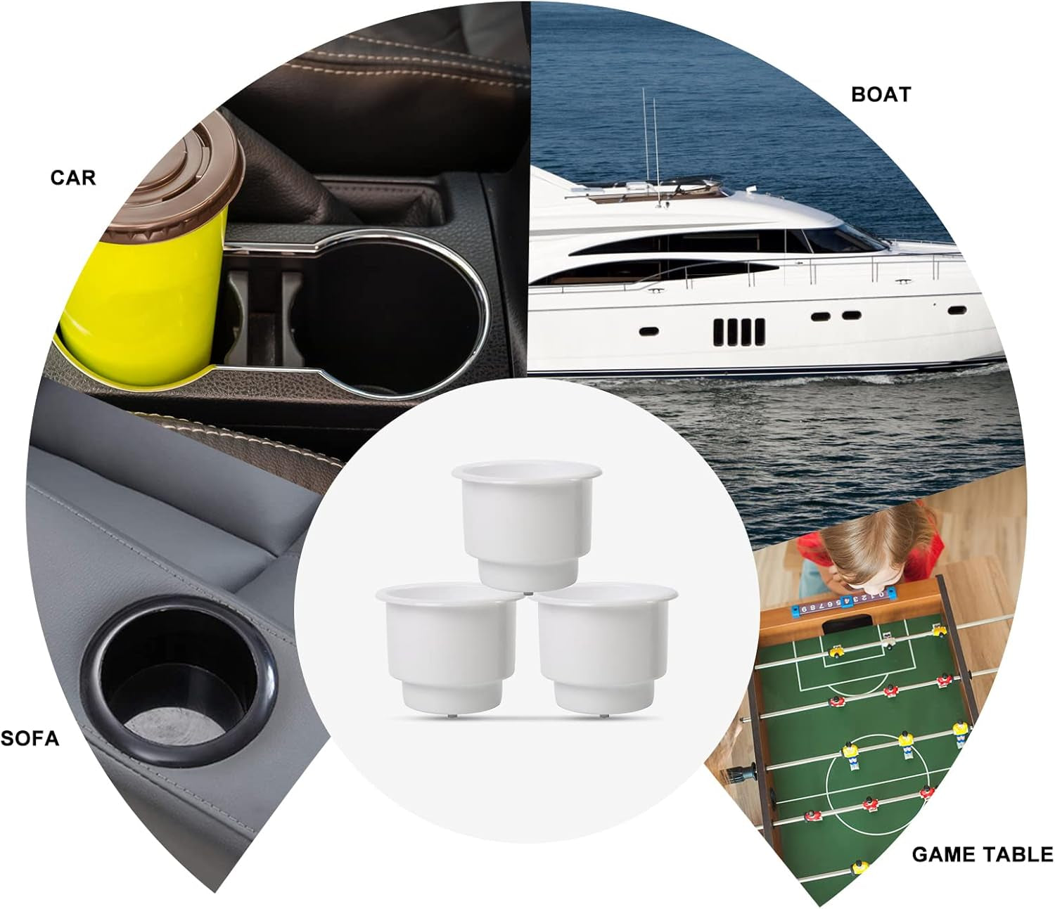 4Pcs Marine Plastic Cup Drink Holder with Drain Insert, White