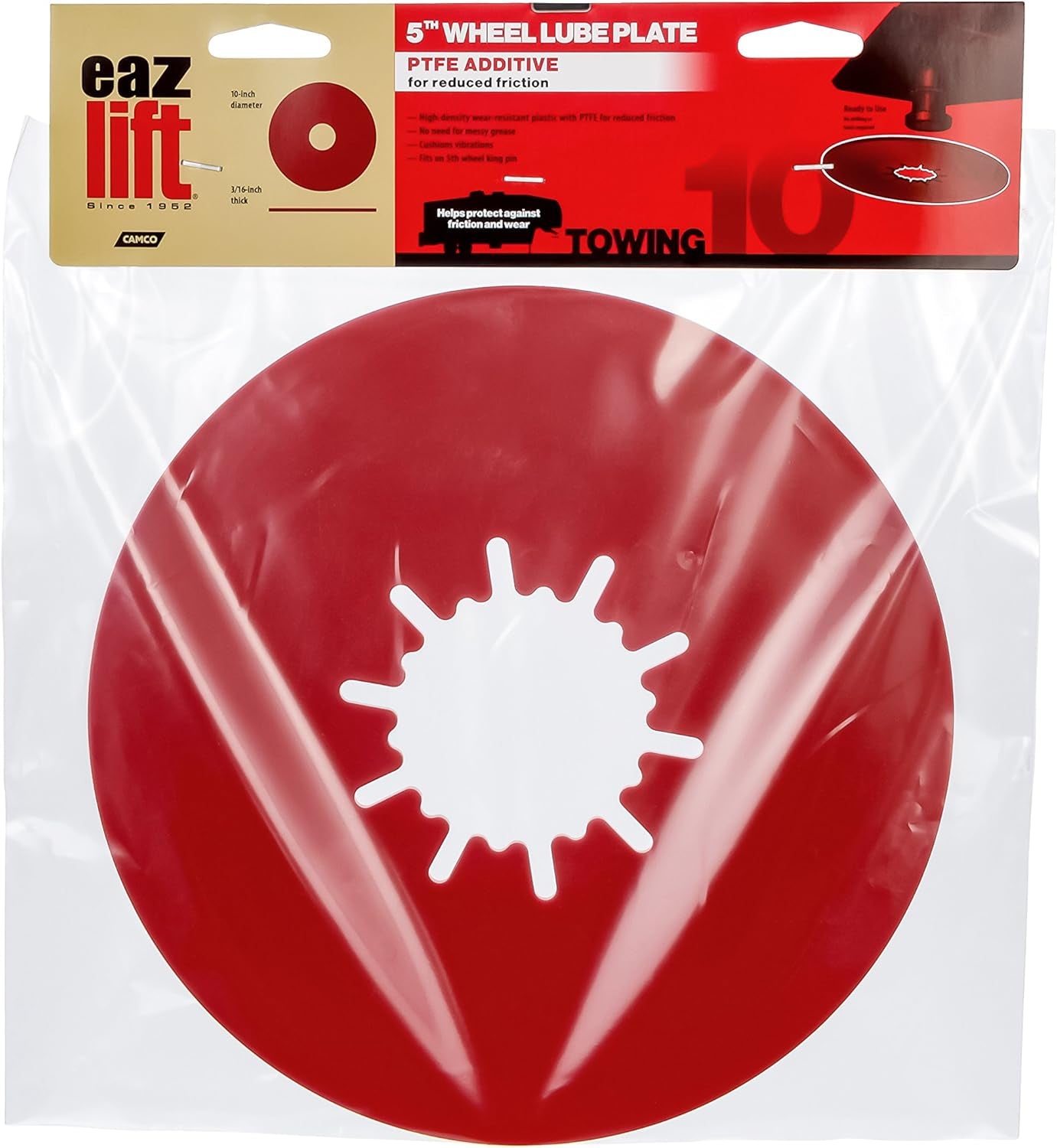 Premium 10” Camper/Rv 5Th Wheel Lube Plate - Features No Tool Installation & Protects 5Th Wheel Trailer against Friction and Wear - Crafted W/Ptfe (44668)