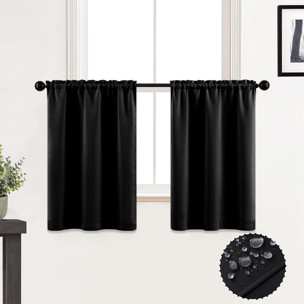 24 Inch Kitchen Small Window Curtains over Sink Waterproof Blackout RV Blinds for Camper Windows Trailer inside Accessories,Black