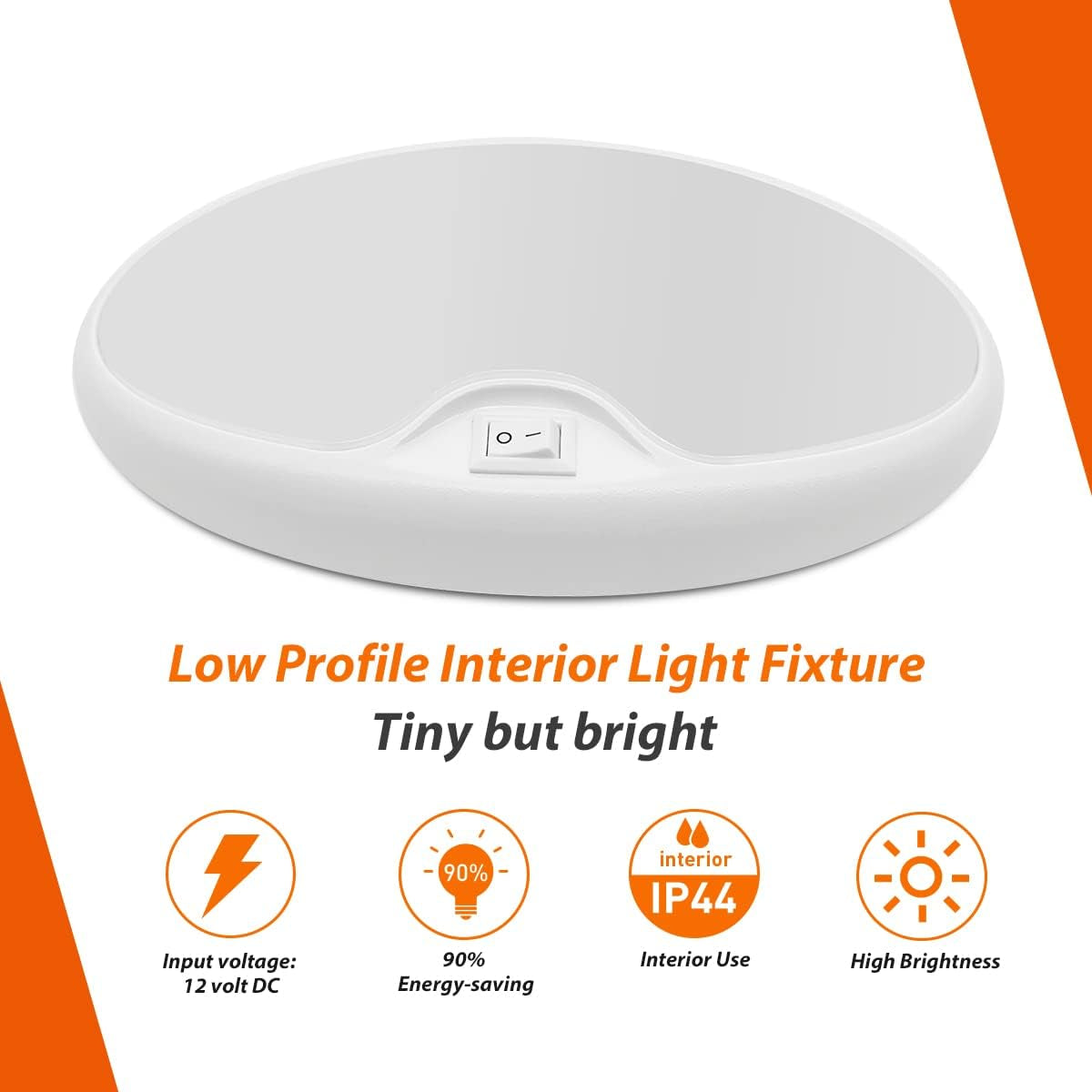 12V RV Interior Light with On/Off Switch 6 Inch Oval LED Ceiling Light 4.5W 3500K Soft White Lighting, Pack of 1