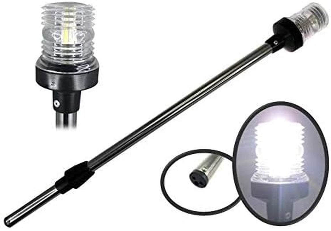12V Marine Boat Yacht Pontoon Navigation Anchor Light 360 Degrees All around Nature White LED Splashproof Black Housing USCG Certified Approved (Plug-In Base (H=25"))