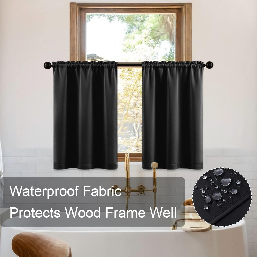 24 Inch Kitchen Small Window Curtains over Sink Waterproof Blackout RV Blinds for Camper Windows Trailer inside Accessories,Black